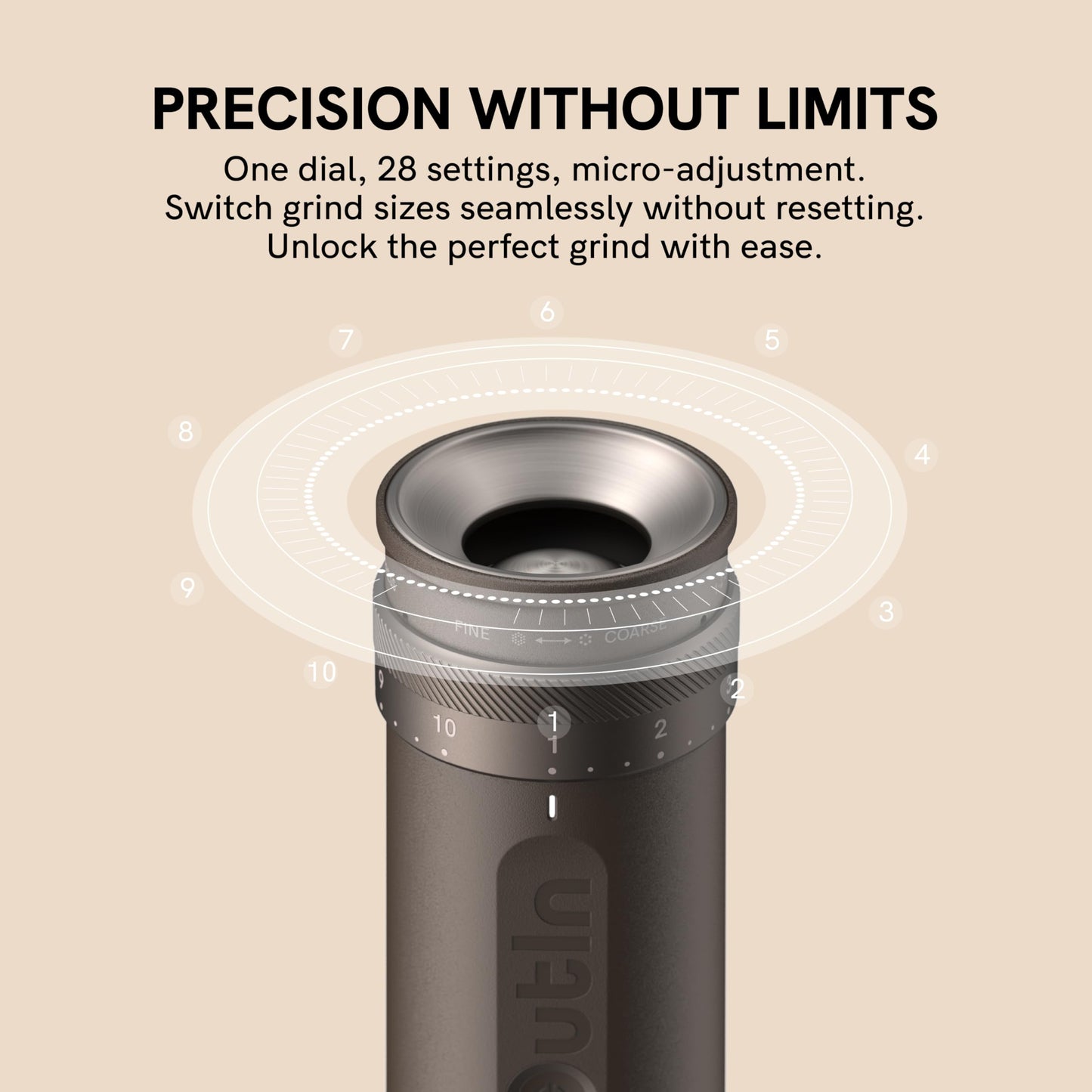 OutIn Fino Portable Electric Burr Coffee Grinder — 28 Grind Settings, Fast-Charge Battery
