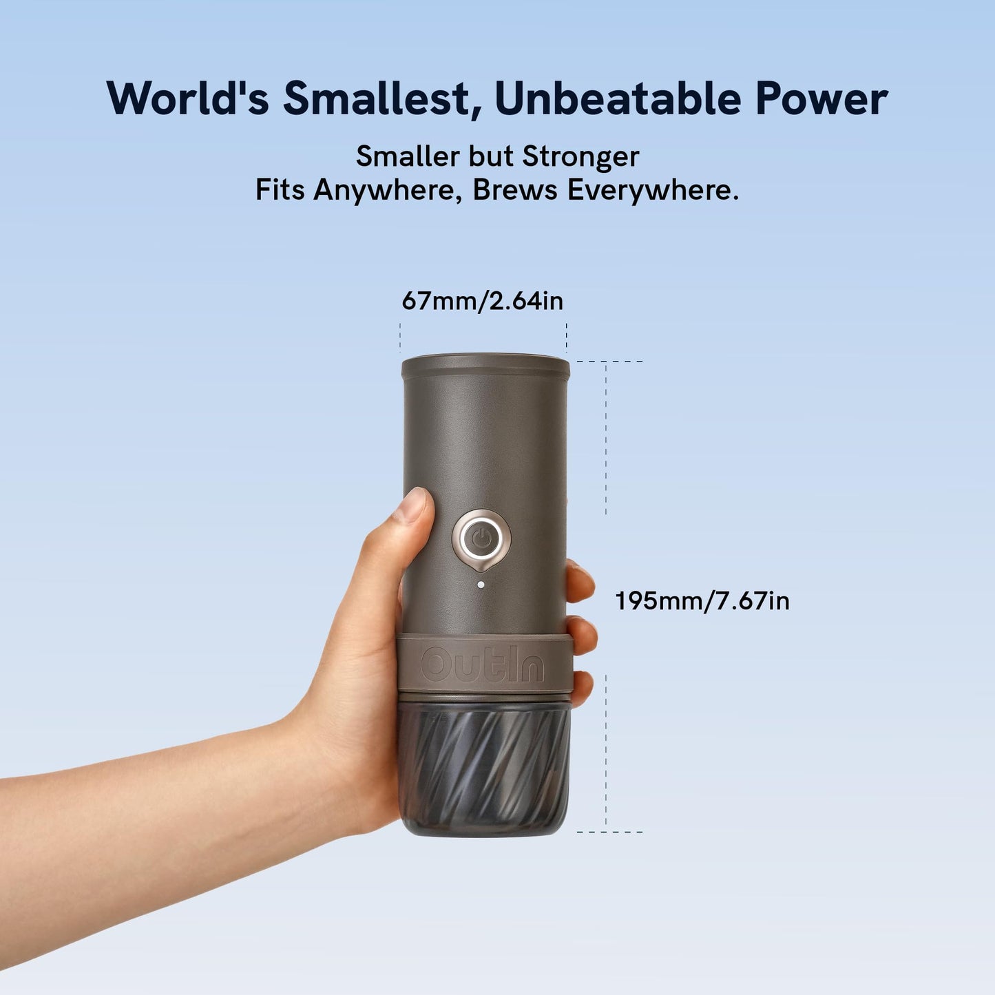 OutIn Mino Portable Electric Espresso Machine — Self-Heating, USB-C, Works with Ground Coffee & NS Capsules
