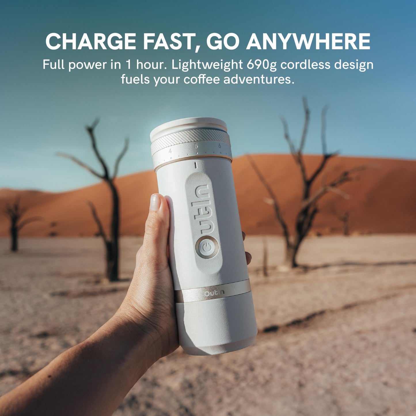 OutIn Fino Portable Electric Burr Coffee Grinder — 28 Grind Settings, Fast-Charge Battery